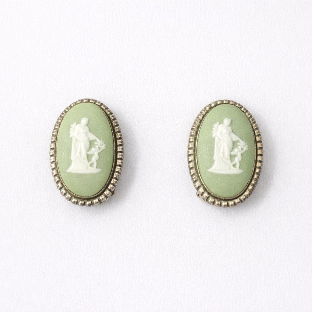 Vintage Wedgwood Regency Jasperware Sterling Silver Clip On Earring Sage Green